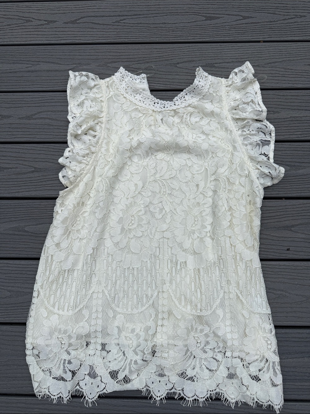 Sweet Love Ivory Floral Lace Flutter Sleeve Top